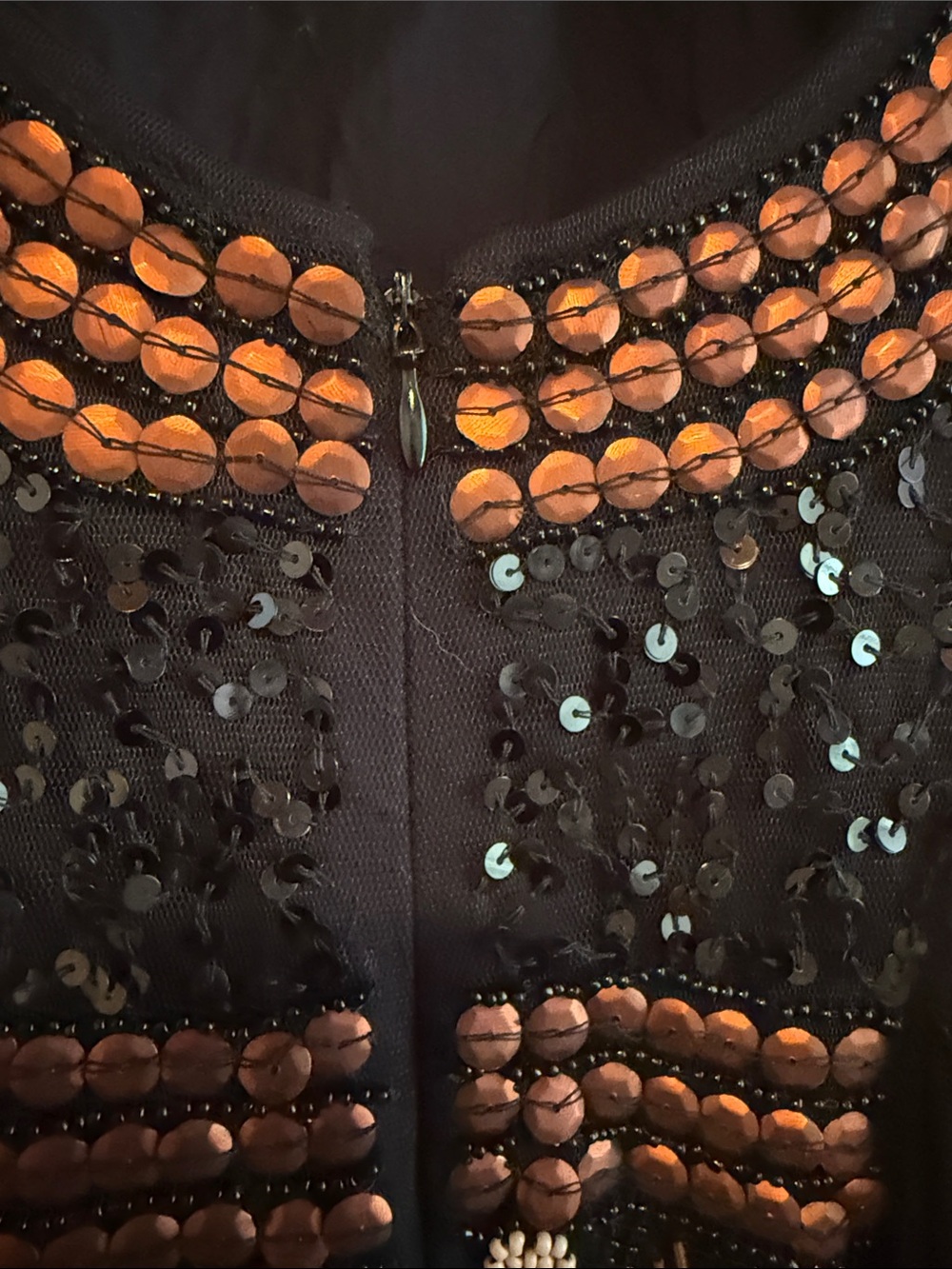 Black Sequin Beaded Long Sleeve Cocktail Dress - Picture 3 of 5